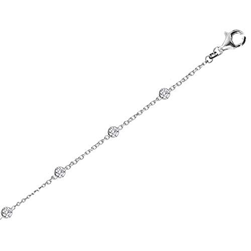 Sterling Silver Mini 3mm Cubic Zirconia CZ By the Yard Station Anklet Anklet Bracelet, 10", 11" - Image 3