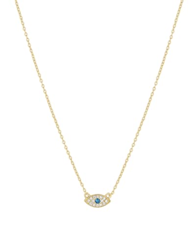 - Evil Eye Pendant Necklace - 18K Gold Plated - Adjustable Link Chain wITH White CZ and London Blue Nanogem Talisman - Perfect for Layering - Long-Lasting